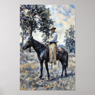 vaquero sentado en caballo pintura arte occidental