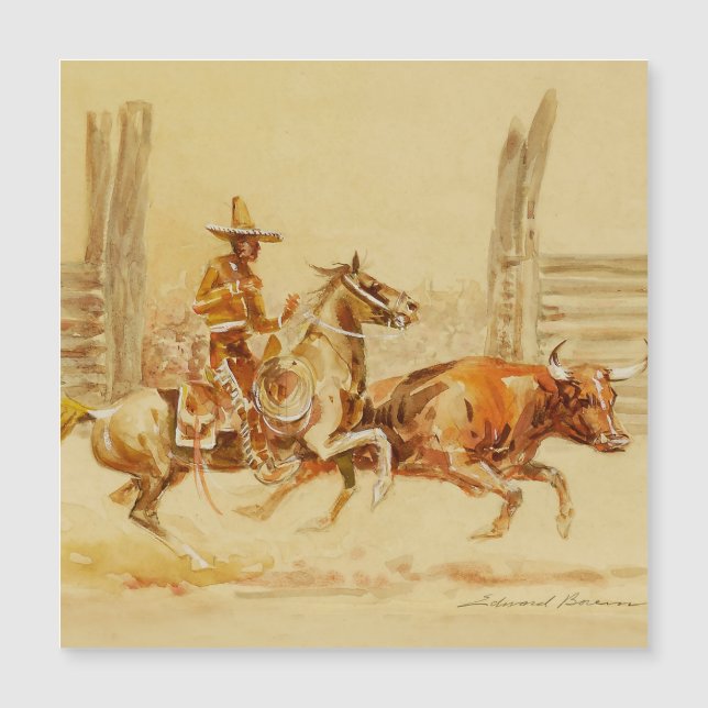 Vaquero y toro por Edward Borein (Anverso)
