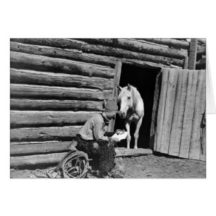 Vaquero y un caballo que mira una letra