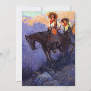 Vaqueros antiguos, hombre y mujer en caballos, And