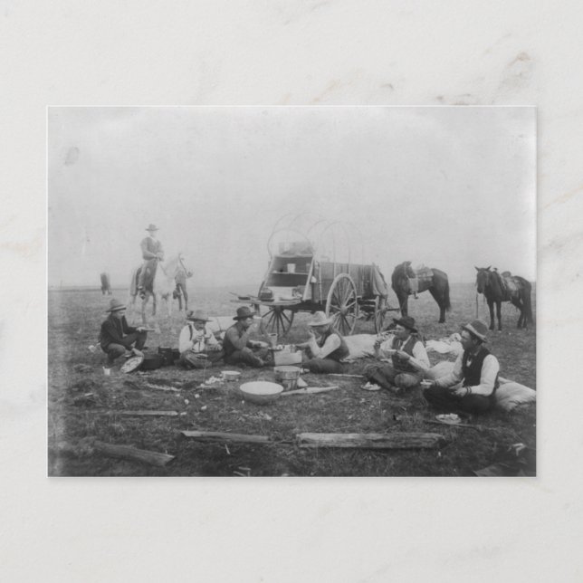 Vaqueros Comiendo En La Postales De Rango (Anverso)