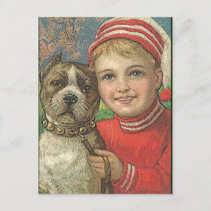 varón vintage de postal y perro