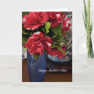 Varrón azul de camelias rojas y blancas tarjeta de