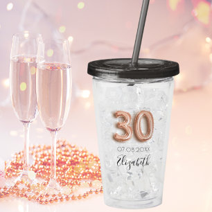 Vaso Acrílico 30.º nombre de confeti de oro de rosa de cumpleaño