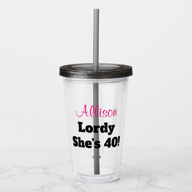 Vaso Acrílico 40.o rosa divertido del cumpleaños personalizado (Anverso)