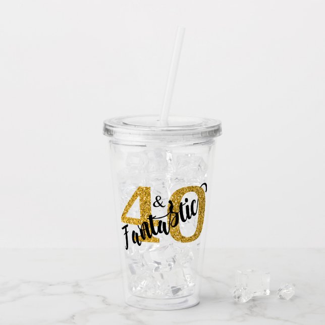 Vaso Acrílico 40 y Fantástico fiesta de regalo Purpurina de oro (Reverso (hielo))