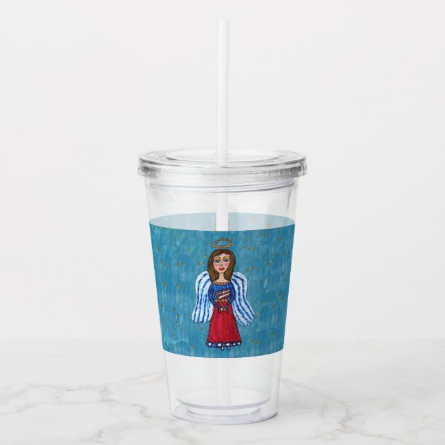 Vaso Acrílico 4 de julio Estrellas de Bandera de Ángel Patriótic (Anverso)