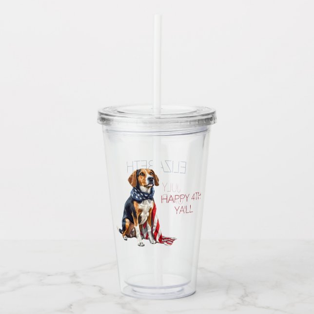 Vaso Acrílico 4 de julio Patriótico Hound Dog Personalizado (Anverso)