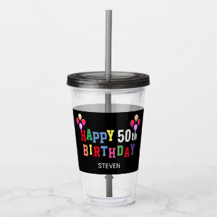 Vaso Acrílico 50.º cumpleaños Globos coloridos personalizados