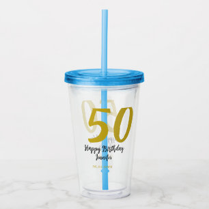 Vaso Acrílico 50 cumpleaños añadir nombre fecha año negro planti
