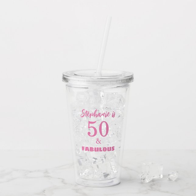 Vaso Acrílico 50 Fabuloso nombre de cumpleaños Monograma regalo  (Reverso (hielo))