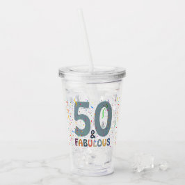 Vaso Acrílico 50 y fabulosa tipografía azul de cumpleaños Confet