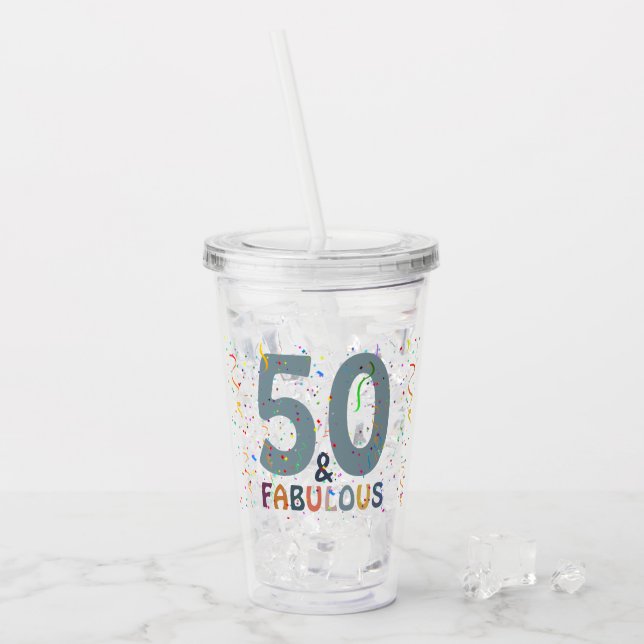 Vaso Acrílico 50 y fabulosa tipografía azul de cumpleaños Confet (Anverso (hielo))