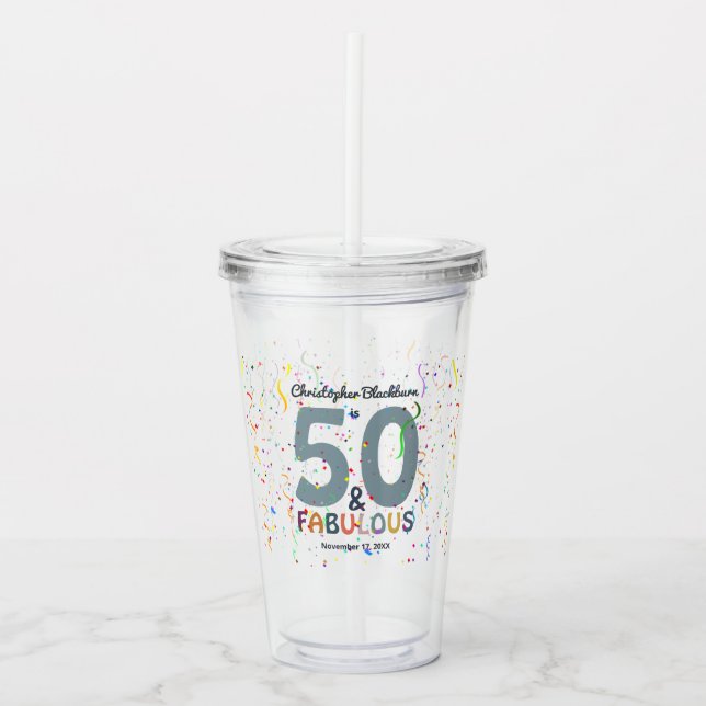 Vaso Acrílico 50 y Fabuloso Azul Cumpleaños Número Cincuenta Fie (Anverso)