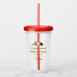 Vaso Acrílico "A Wise Woman Builds Her House" Customized Red