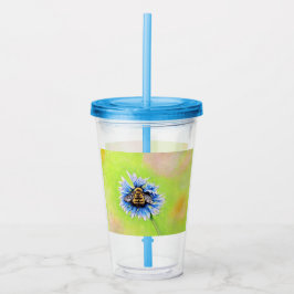 Vaso Acrílico Abeja de burbujas en pintura de flores