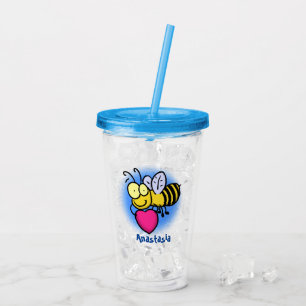 Vaso Acrílico Abeja graciosa y linda con ilustracion personaliza