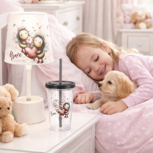 Vaso Acrílico Abeja Linda Sosteniendo Corazón