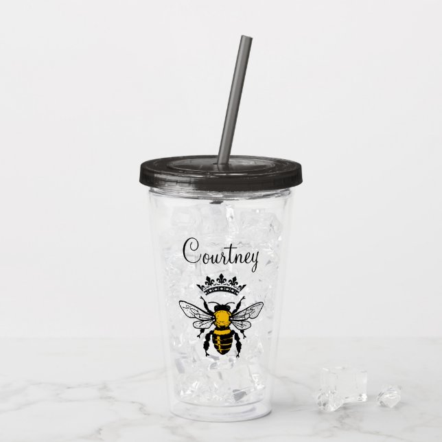 Vaso Acrílico Abeja Reina Monogramada (Reverso (hielo))
