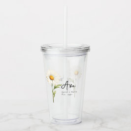 Vaso Acrílico Abril Mes de Nacimiento Flor Daisy Personalizado