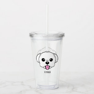 Vaso Acrílico Aburrido perro de la frívola de Bichon blanco pega