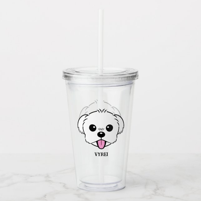 Vaso Acrílico Aburrido perro de la frívola de Bichon blanco pega (Anverso)