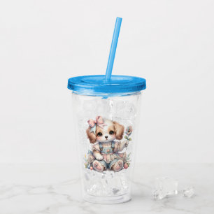 Vaso Acrílico Acogedor Kawaii Cottagecore Farmcore Puppy Style