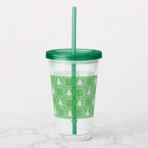 Vaso Acrílico Acogedor patrón de suéter feo de árbol de Navidad