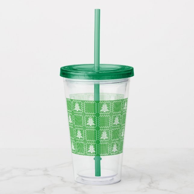 Vaso Acrílico Acogedor patrón de suéter feo de árbol de Navidad  (Anverso)