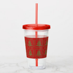 Vaso Acrílico Acogedor patrón de suéter feo de árbol de Navidad