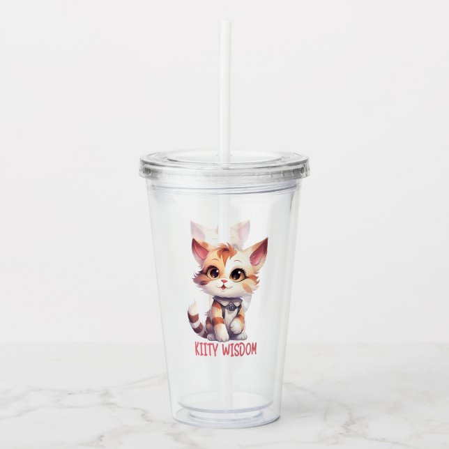 Vaso Acrílico Actitud de gato despreocupada - Diseño felino lúdi (Anverso)