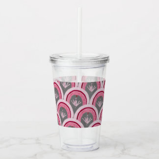 Vaso Acrílico Acuarela Clásico Rosa Dibujado a Mano