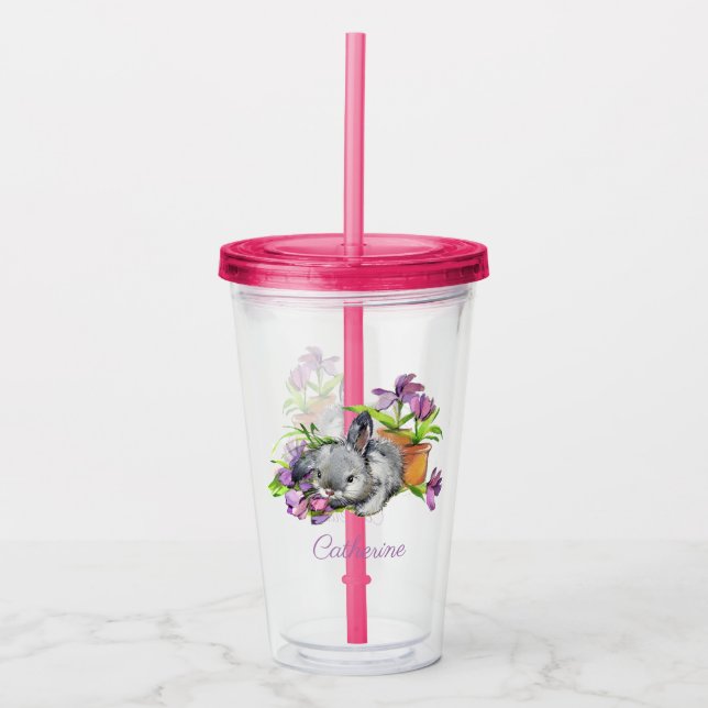 Vaso Acrílico Acuarela Floral Semana Santa Conejo Conejo Persona (Anverso)