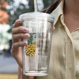 Vaso Acrílico Acuarela moderna piña y cita graciosa positiva