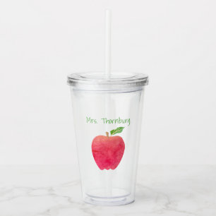Vaso Acrílico Acuarela roja personalizada Apple del profesor