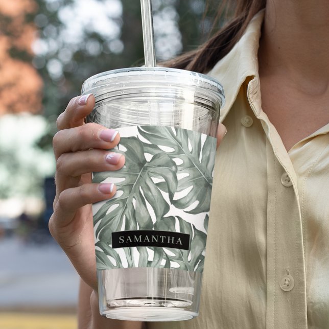 Vaso Acrílico Acuarela Tropical Oasis Moderno Patrón de hojas (Subido por el creador)