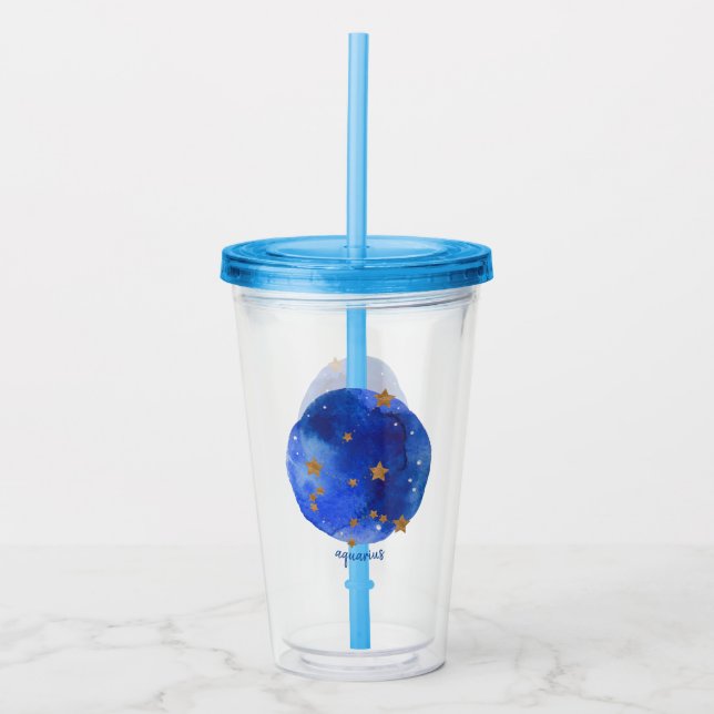 Vaso Acrílico Acuario acuarela Nocturna Constelación de Cielo Zo (Anverso)