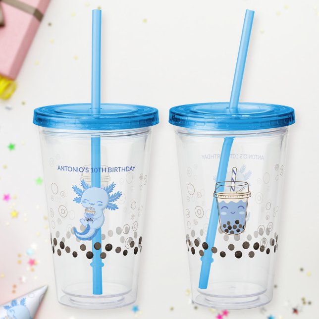 Vaso Acrílico Adorable Blue Axolotl Boba Té de leche (Subido por el creador)