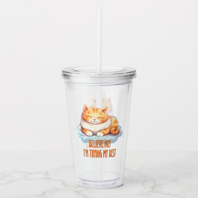 Vaso Acrílico Adorable Naranja Tabby Cat- Estoy probando lo mejo (Anverso)
