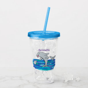 Vaso Acrílico Adorables delfines felices ilustracion personaliza