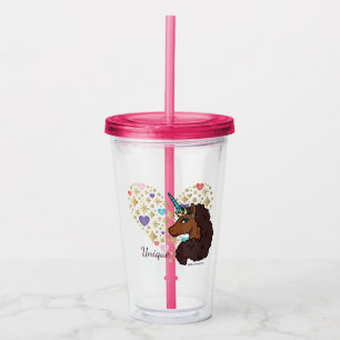 Vaso Acrílico Afro Unicornio Diseño de corazón único