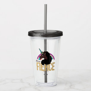 Vaso Acrílico Afro Unicornio   Mágico - Siempre feroz
