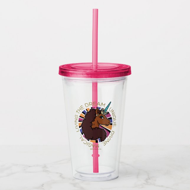 Vaso Acrílico Afro Unicornio viviendo el diseño de sueños (Anverso)