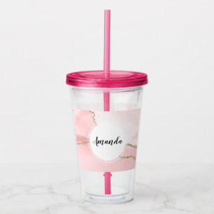 Vaso Acrílico Agante Rubor rosa con cinta dorada elegante