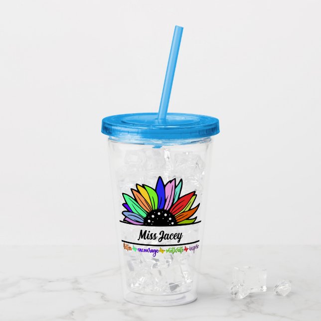 Vaso Acrílico Agradecimiento de profesores de flores silvestres, (Reverso (hielo))