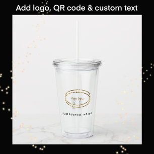 Vaso Acrílico Agregar logotipo de empresa y código QR Texto negr