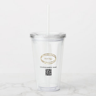 Vaso Acrílico Agregar logotipo de empresa y código QR Texto negr