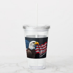 Vaso Acrílico Águila Calva con Bandera Americana Arte del 4 de J