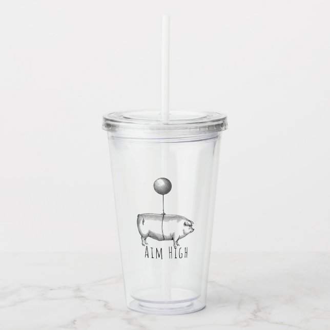 Vaso Acrílico Aim High Cute Pig and Balloon Inspirational (Anverso)
