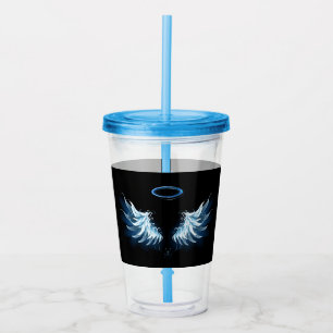Vaso Acrílico Alas del Ángel Azul brillante sobre fondo negro